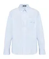 Versace Long-sleeved Striped Buttoned Shirt In Blue