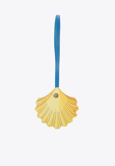 Versace Seashell Leather Charm With Medusa Stud In Yellow