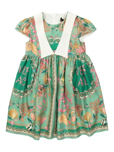 Versace Kids' Seashell-print Dress In Green