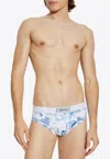 Versace Seashell Print Logo Briefs In Blue