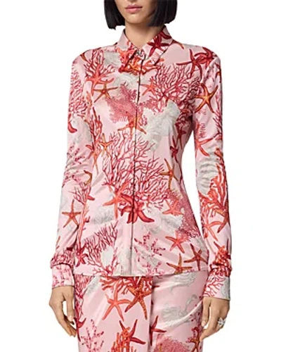 Versace Seaside Print Button Front Shirt In Multi