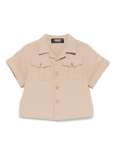 Versace Babies' Seersucker Shirt In Brown