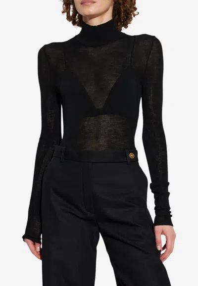 Versace Semi Sheer Wool High-neck Sweater In Black