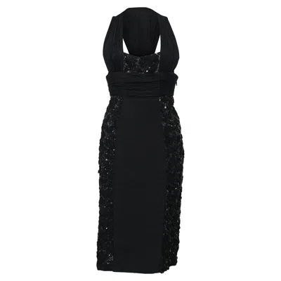 Versace Sequin Detail Midi Halter Neck Dress In Black Viscose
