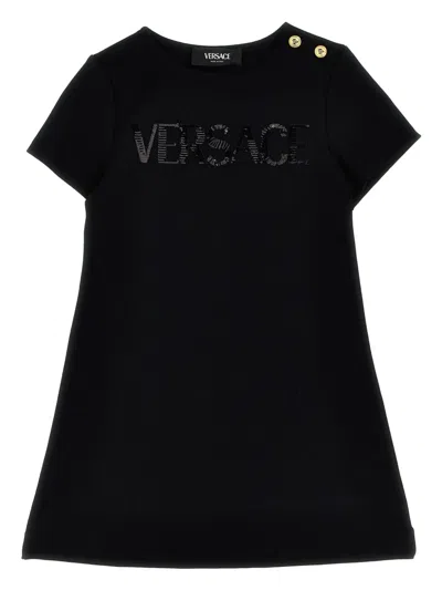 Versace Babies' Sequin-logo Dress In Black