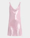 Versace Embellished Draped Sequined Silk-chiffon Mini Dress In Pink