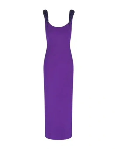 Versace Sequined Sleeve Midi Cocktail Dress Woman Midi Dress Purple Size 6 Silk