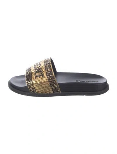 Pre-owned Versace Sequins Graphic Print Slides In Blue
