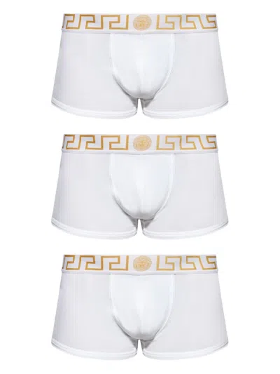 Versace Luxurious Cotton Blend Underwear With Iconic Gold Logo Waistband In White