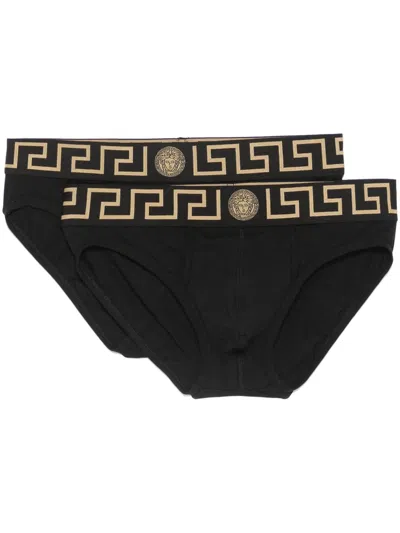 Versace Set Of 2 Boxer With Greca Detail In Black