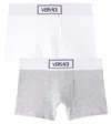 Versace Set Of 2 Cotton-blend Jersey Boxer Briefs In White+grey Melange