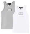 Versace Set Of 2 Cotton-blend Jersey Tank Tops In White+grey Melange