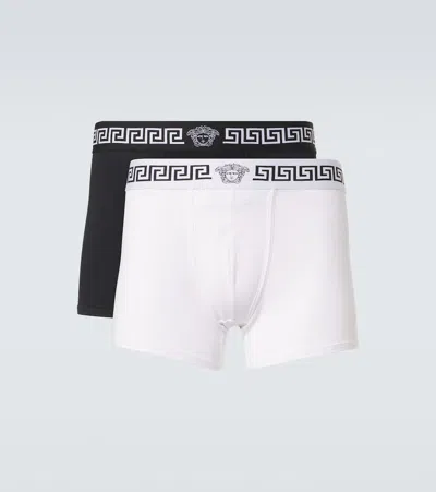 Versace Set Of 2 Greca Border Cotton-blend Boxer Briefs In Multi