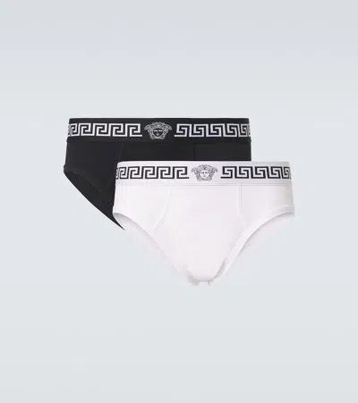 Versace Set Of 2 Greca Border Cotton-blend Briefs In Multi