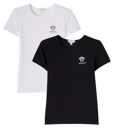 Versace Set Of 2 Logo Cotton-blend T-shirts In White