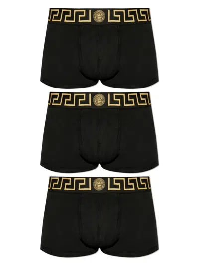 Versace Set Of 3 Boxers With Greca Border In Black