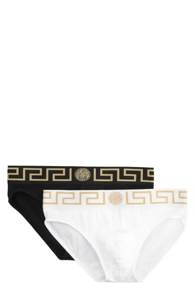 VERSACE SET OF TWO COTTON BRIEFS WITH LOGOED ELASTIC BAND