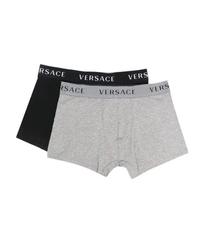 Versace Set Of Two Logo-waistband Boxers In Gray