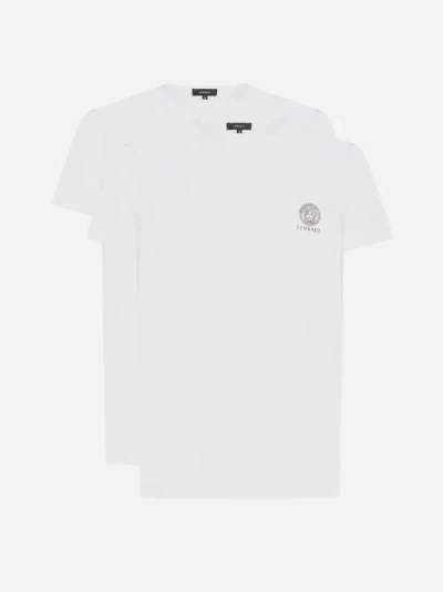 Versace Set Of Two Medusa Cotton T-shirts In White + White