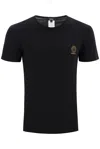 Versace Black Crewneck T-shirt With Medusa Logo Print In Stretch Cotton Man In Black