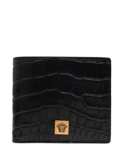Versace Severine Croc-effect Leather Wallet In Black