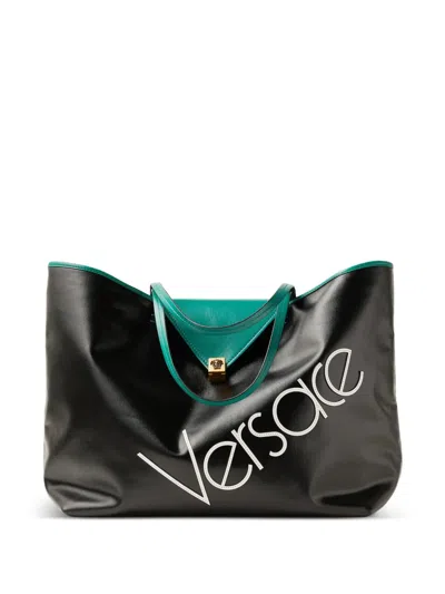 Versace Severine Large Coated Canvas Tote In Black