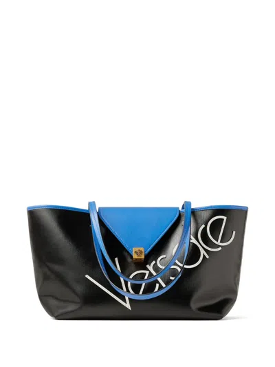 Versace Severine Small Coated Canvas Tote In Black