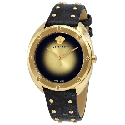 Versace Shadov Quartz Champagne Dial Ladies Watch Vebm00318 In Black / Champagne / Gold Tone / Yellow