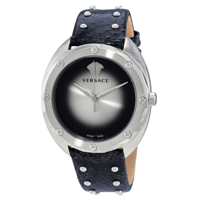 Versace Shadov Quartz Silver / Black Dial Ladies Watch Vebm00118 In Black / Blue / Grey / Silver