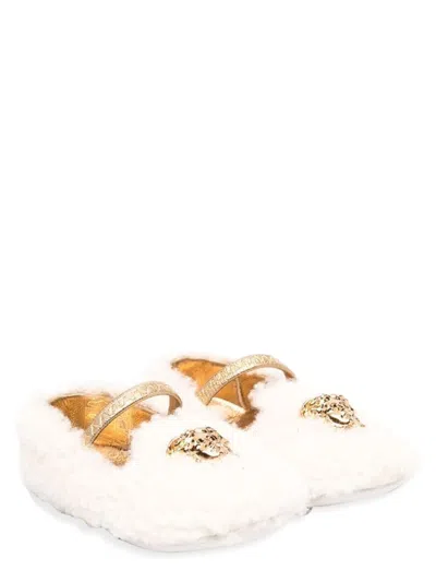 Versace Ballerine Medusa In Shearling In White