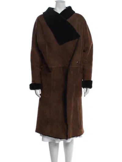 Pre-owned Versace Shearling Fur Coat In Brown