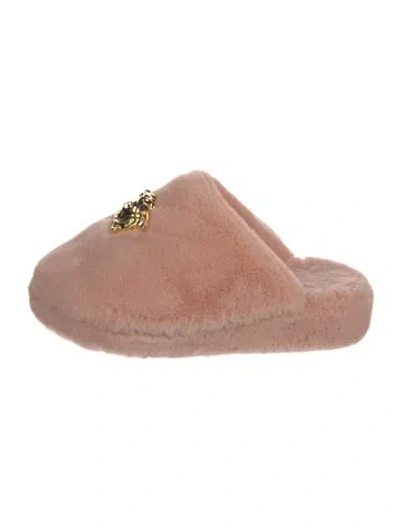 Pre-owned Versace Shearling Slides In Pink