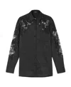 Versace Sheer-lace Crinkled Satin Shirt In Black