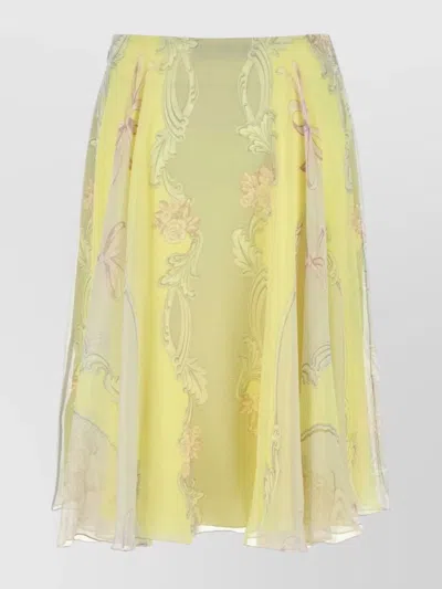 Versace Sheer Overlay A-line Skirt With Floral Pattern In Yellow