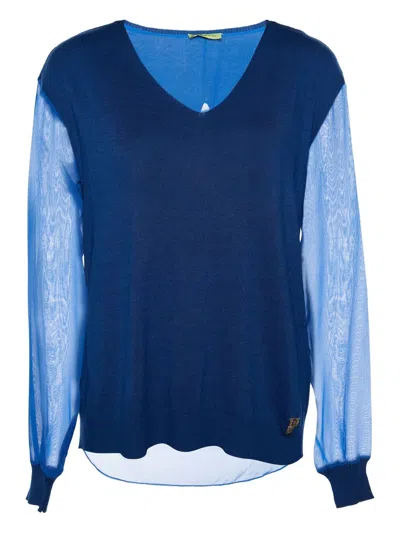 Pre-owned Versace Sheer-sleeve Sweater In Blue