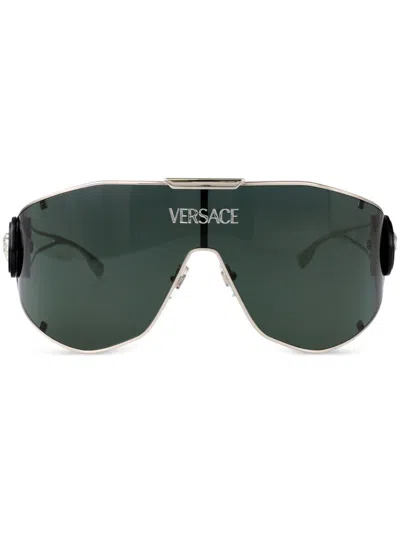 Versace Shield-frame Sunglasses In 10003h Silver