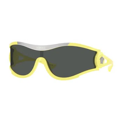 Versace Shield Full Rim, With A Black Frame And Dark Grey Lens. In Yellow
