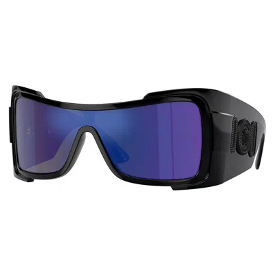 Versace Shield Full Rim, With A Black Frame And Dark Grey Mirror Blue Lens.