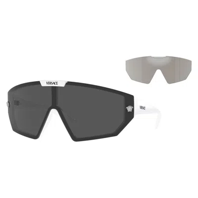 Versace Shield Full Rim, With A White Frame And Dark Grey/mirror Silver Lens.