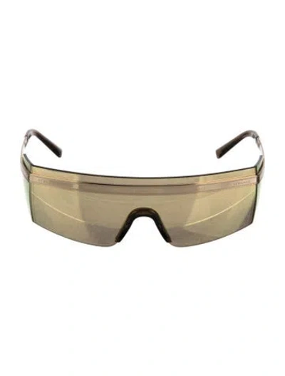 Pre-owned Versace Shield Mirrored Sunglasses In Gold