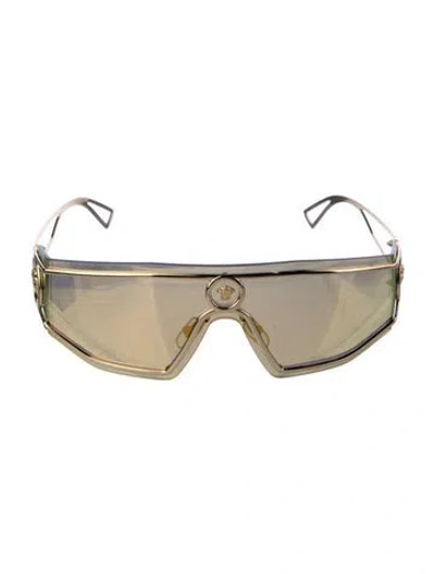 Pre-owned Versace Shield Mirrored Sunglasses In Gold
