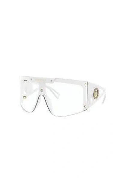 Pre-owned Versace Shield Plastic Sunglasses With Green Or Grey Clip On Lens For Women - In White