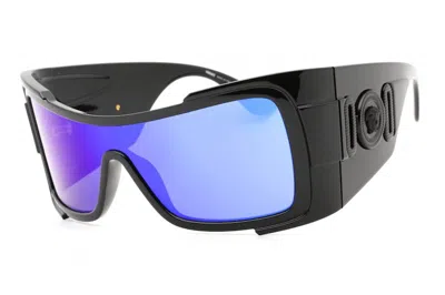 Pre-owned Versace Shield Sunglasses/55 127) In Black/blue Green Mirror (ve4451/gb1