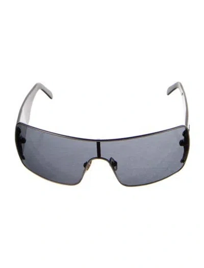 Pre-owned Versace Shield Tinted Sunglasses In Black/silver