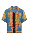 Versace Printed Silk Bowling Shirt In Blue