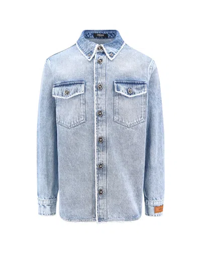 Versace Stonewashed Denim Shirt In Blue