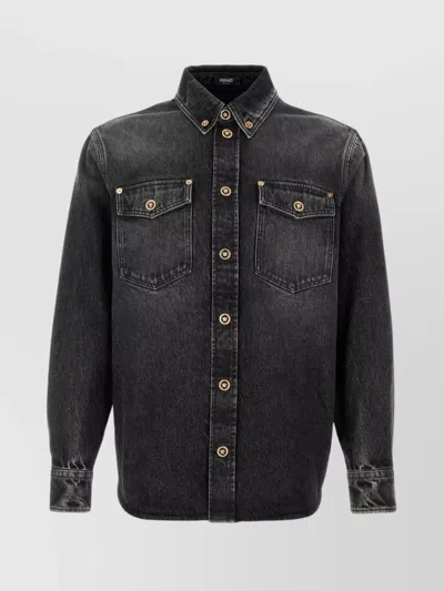 VERSACE SHIRT DENIM COLLAR BUTTON-DOWN