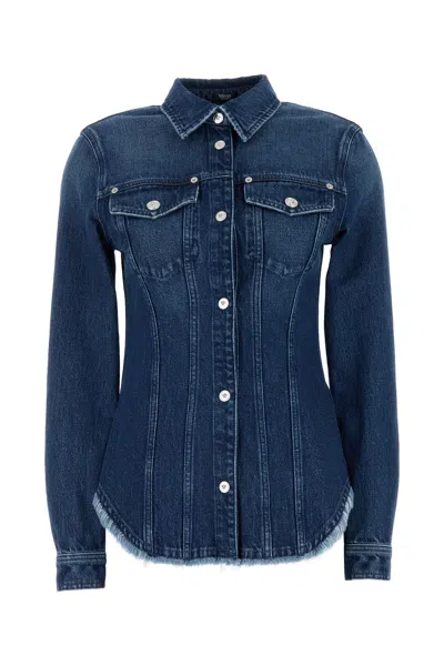 Versace Shirt Denim R Washed Medium Blue With Frayed Edge In Mediumblue