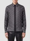 Versace Blue Geometric Greek Key Silk Shirt In Gray