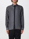 Versace Blue Geometric Greek Key Silk Shirt In Gray